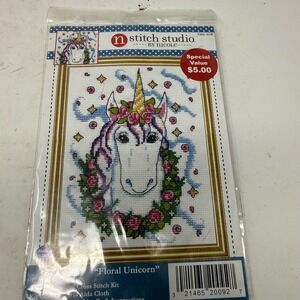 Stitch Studio by Nicole Floral Unicorn Counted Cross Stitch Kit 5x7 3366 ACM